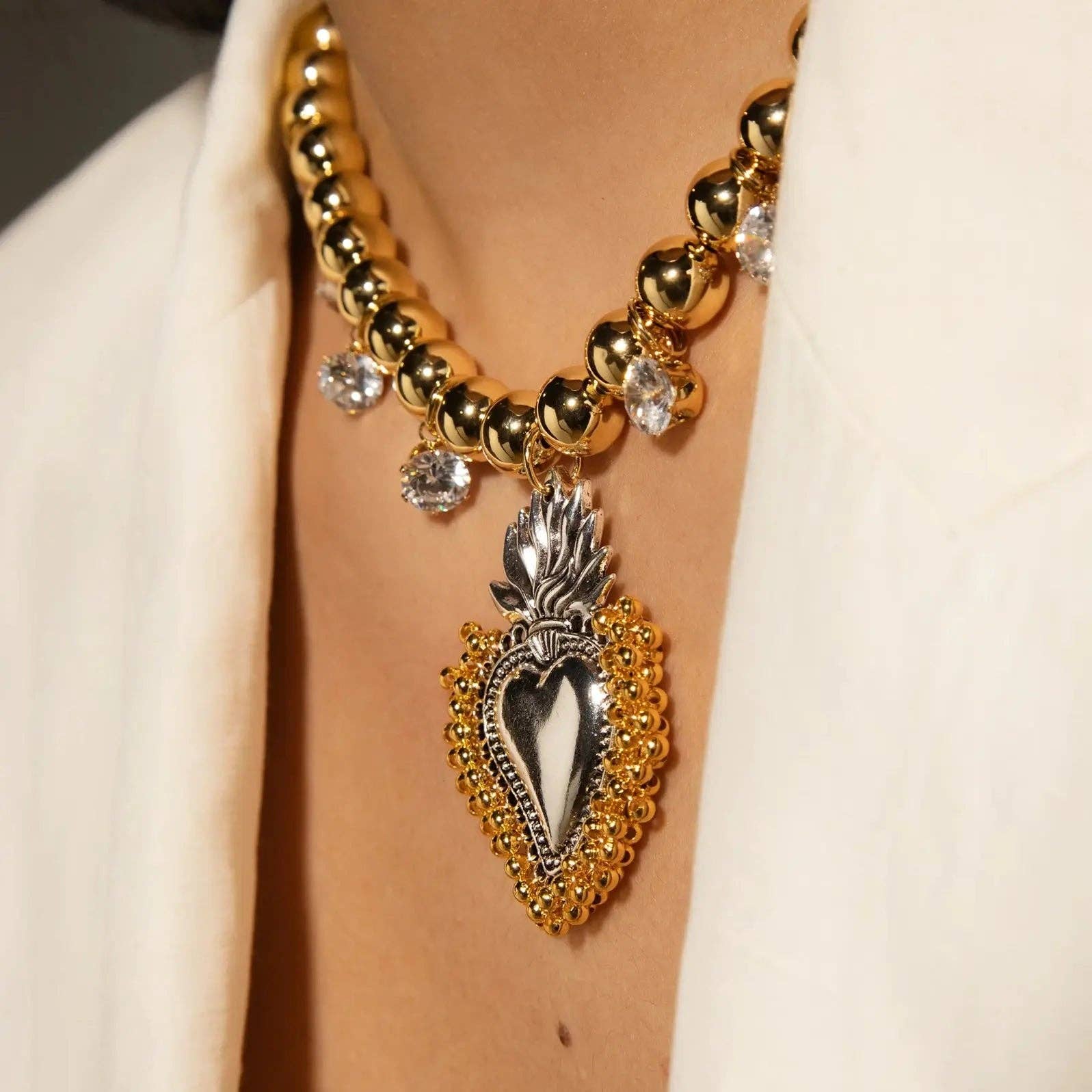 Elegant Golden Heart Ex-voto Necklace