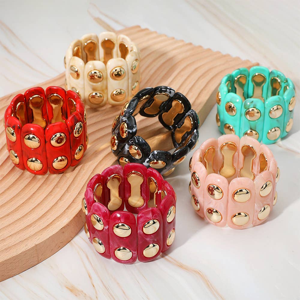 Chunky Wide Marbled Resin Dome Stretch Bracelet