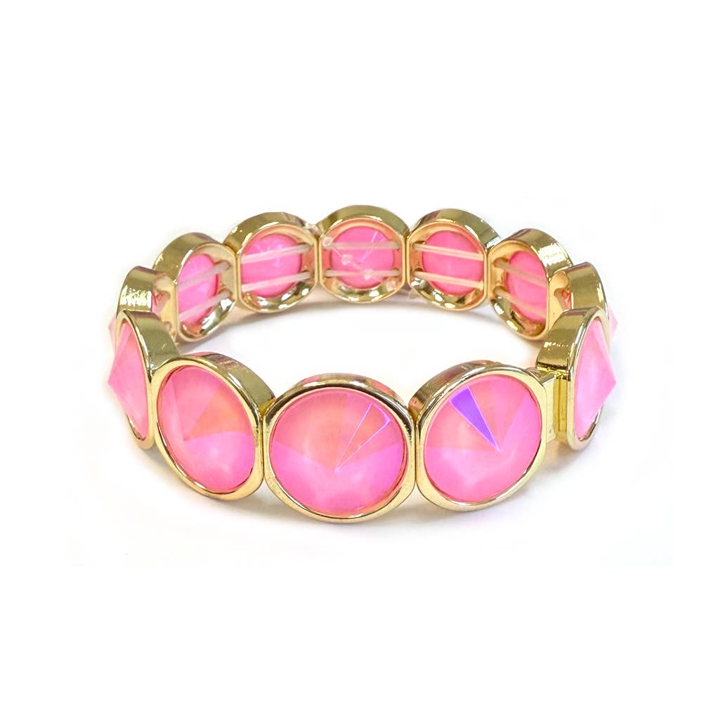 High Quality Crystal Glass Color Framed Stretch Bracelet