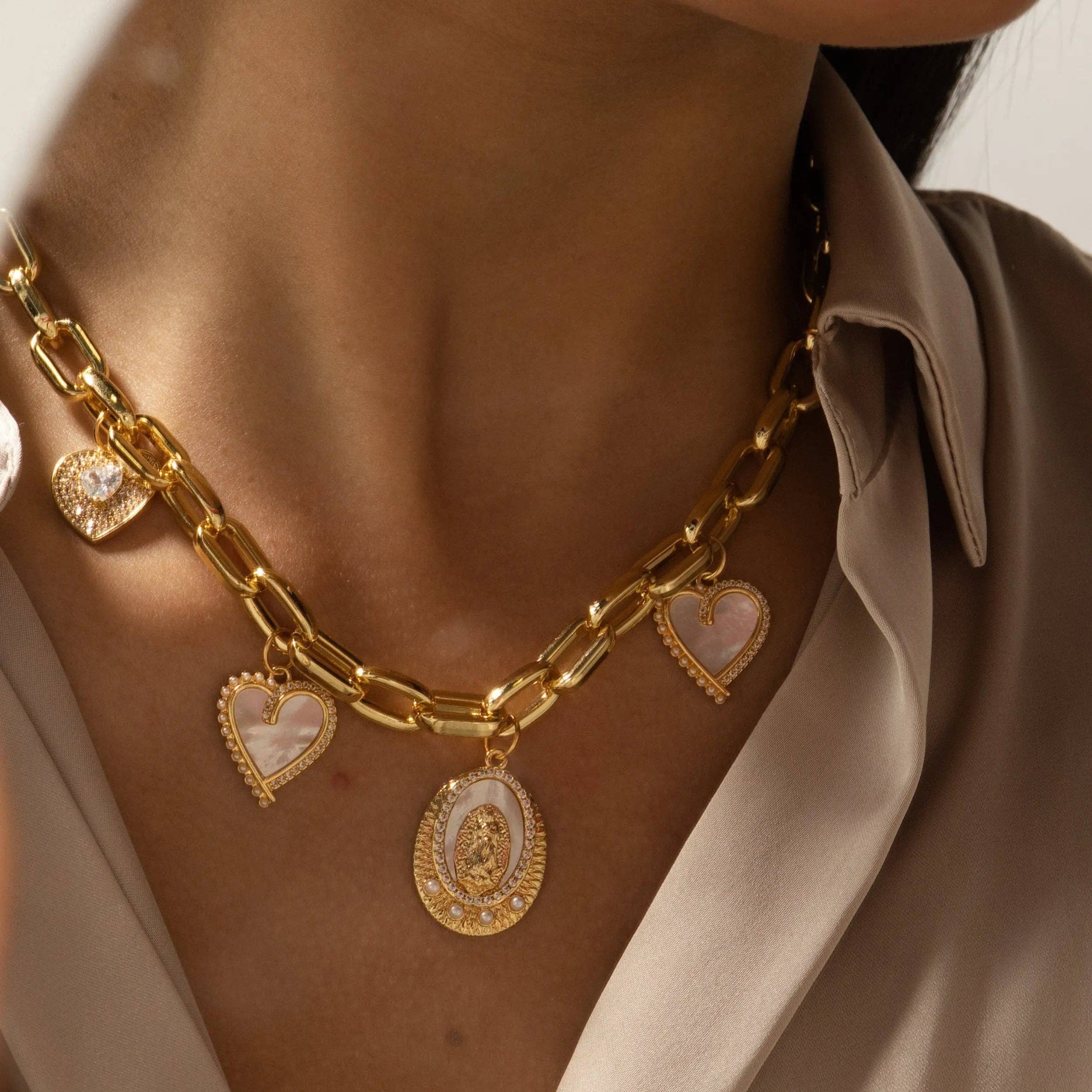 Beautiful Catholic Jewelry: Virgin Mary Hearts Charms Necklace