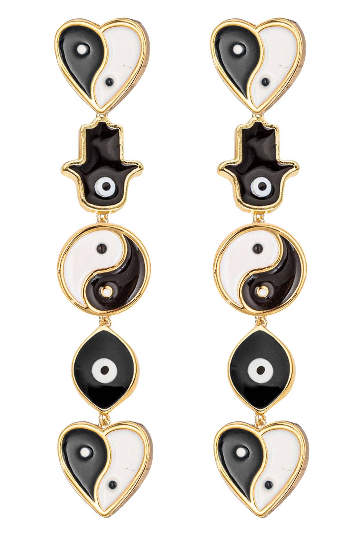 Parisa Hamsa & Yin Yang Drop Earrings