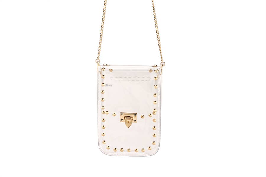 Ladies Clear See Thru Studded Cross Body Handbag