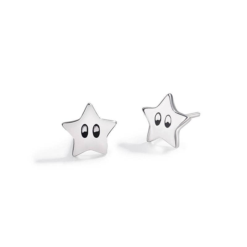 Dainty Cute Star Eyes Stud Earrings in 925 Sterling Silver