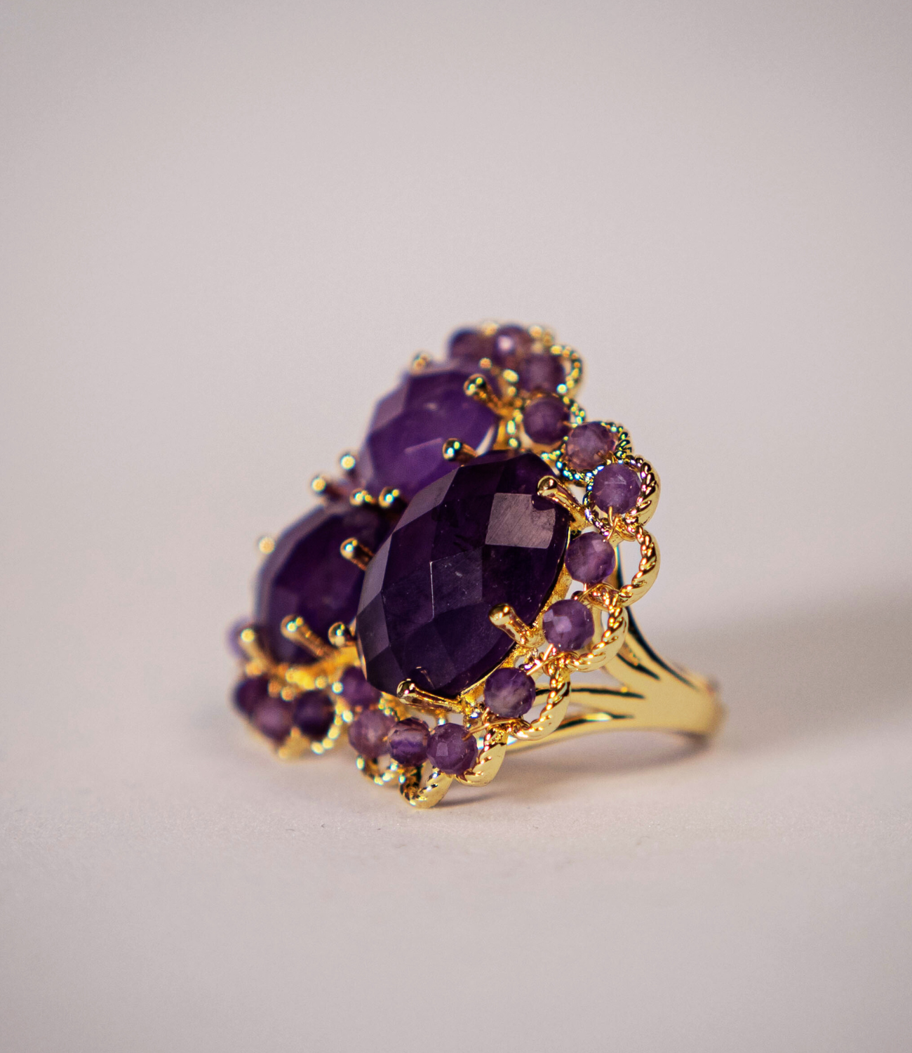 Maximalist Natural Stone Ring Amethyst