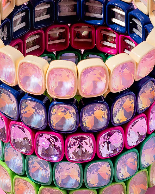 Enamel Stretch Bracelet - Large Rectangle Stones - Layla