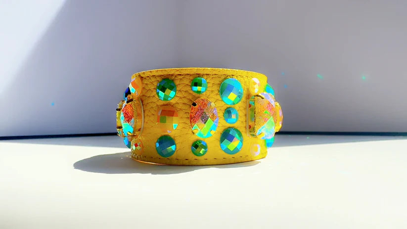 Turquoise Gem Leather Cuff Handmade