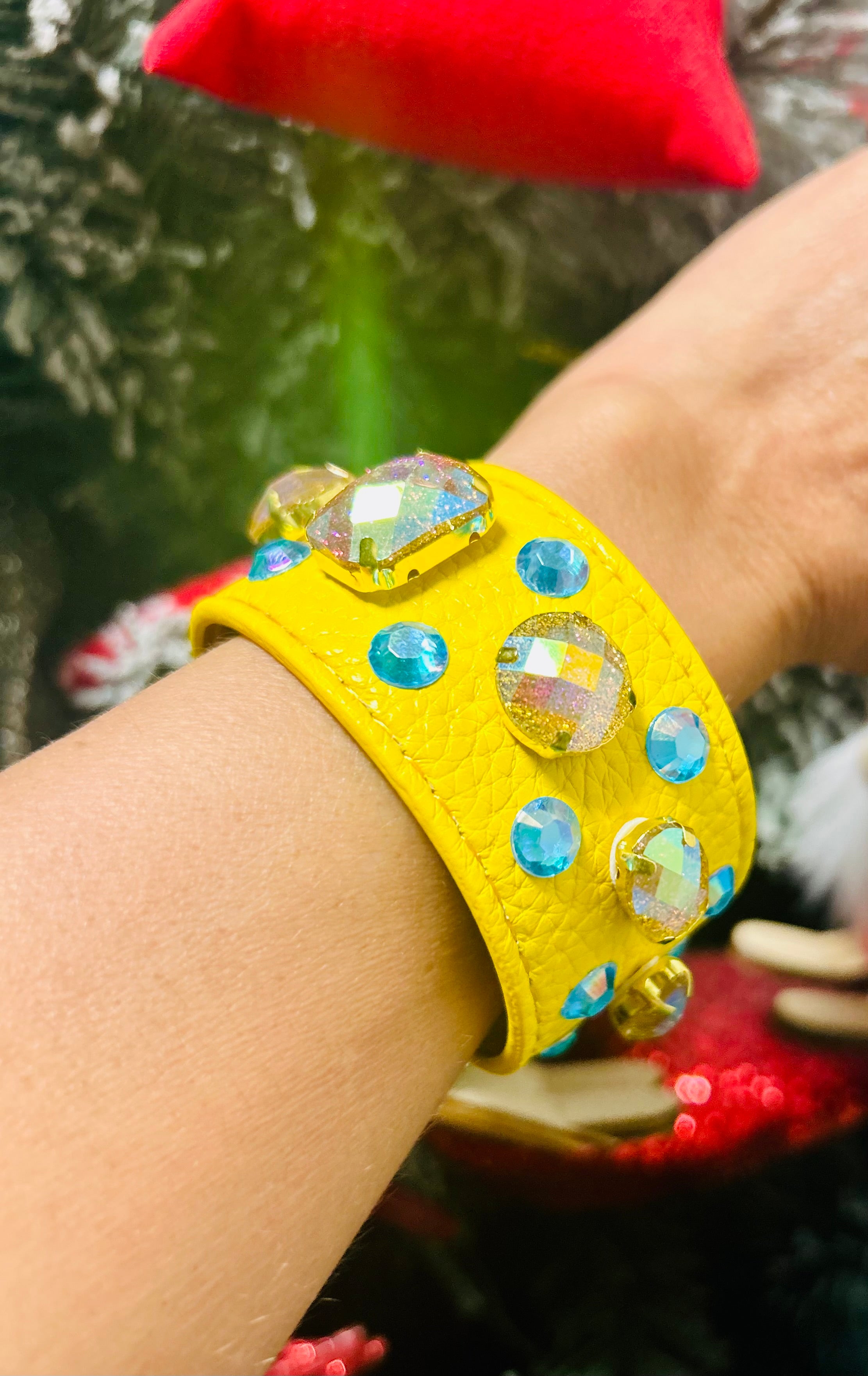 Turquoise Gem Leather Cuff Handmade