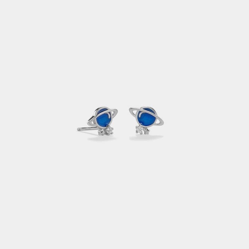 Blue Planet Moon Star Saturn Earrings in 925 Sterling Silver