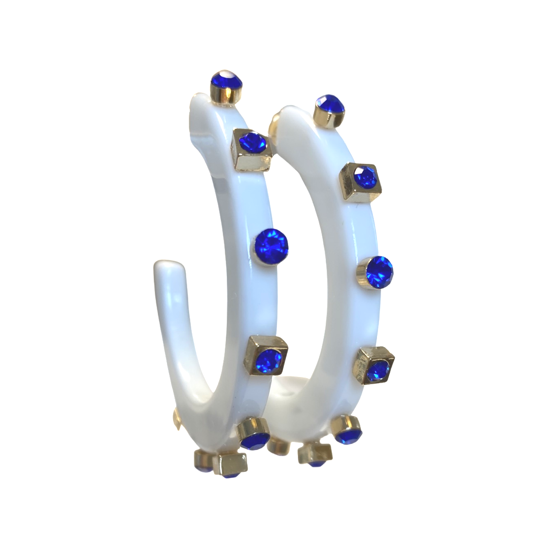 City Girl Jewel Hoop - White / Sapphire LARGE ONLY