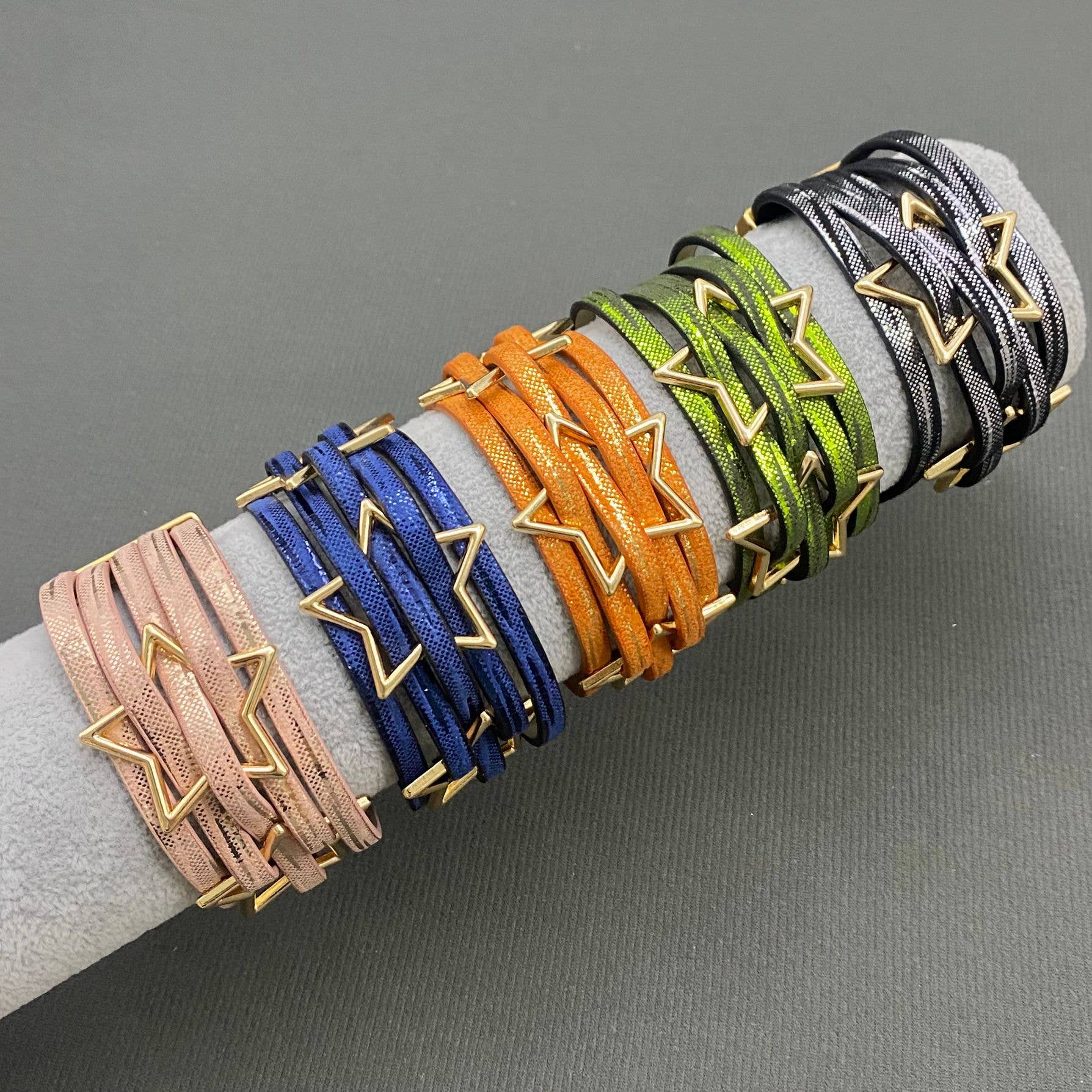 Triple Star Multi-Layer PU Leather Magnetic Buckle Bracelet - LB