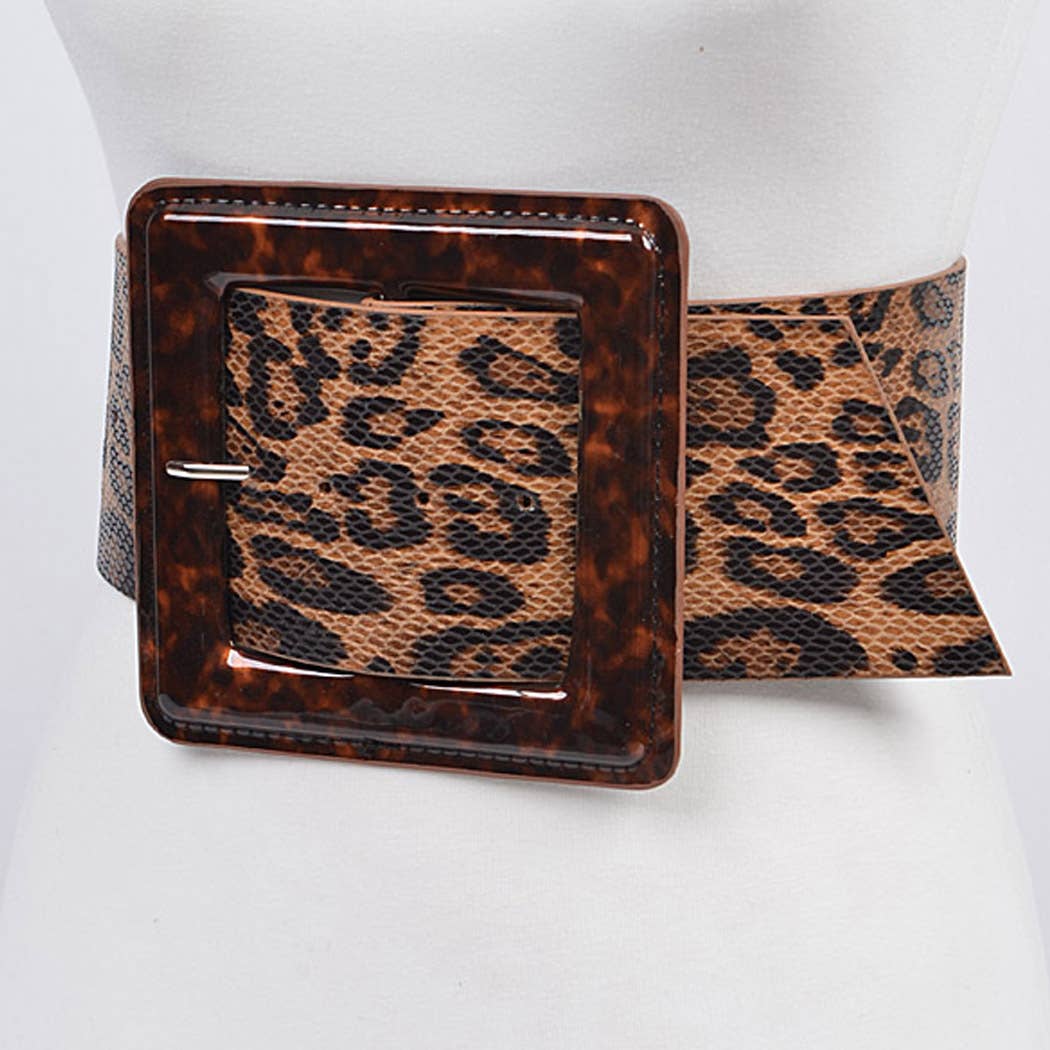 Iconic Square Buckle Belt with Leopard Print