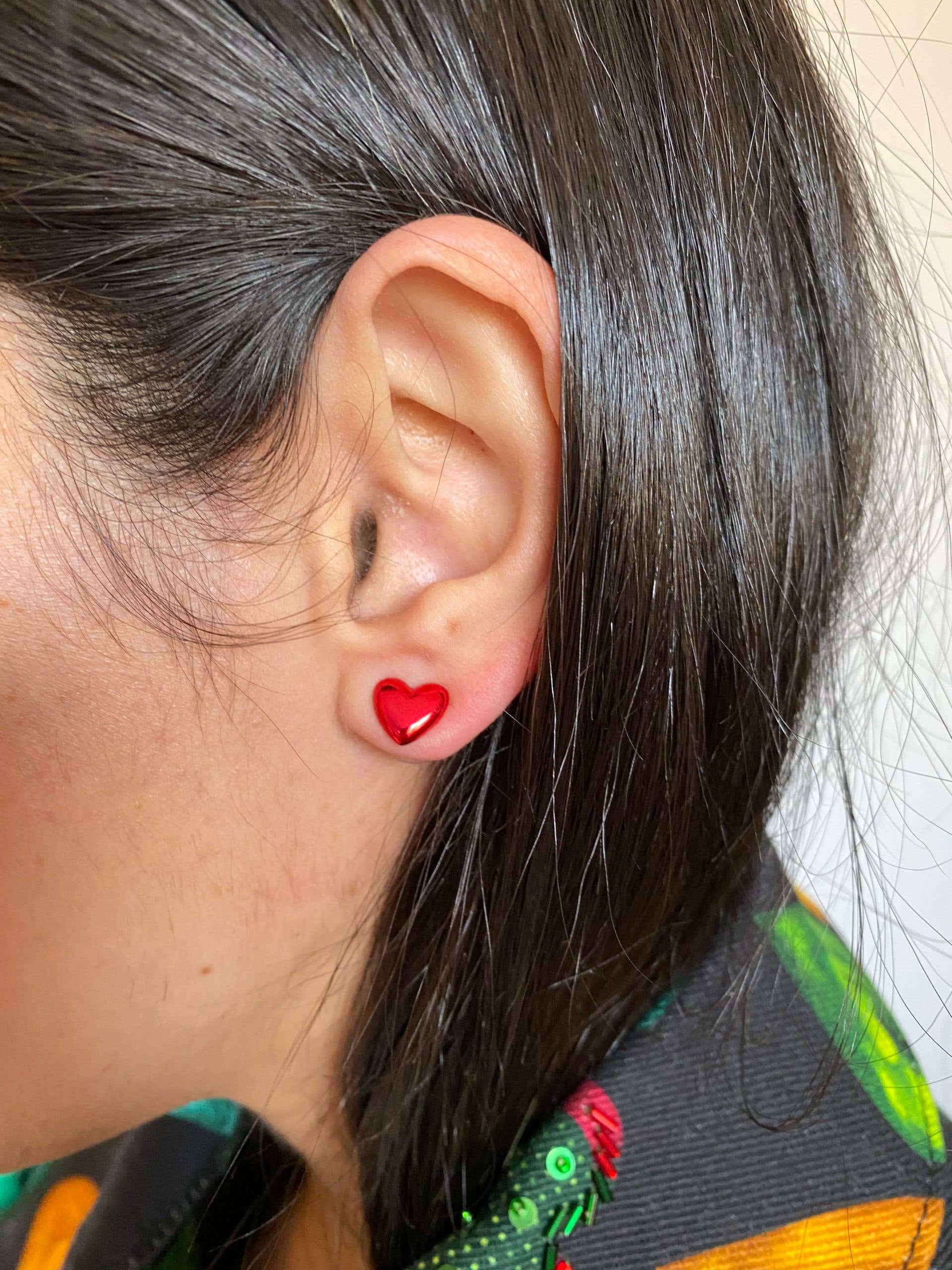 Red “Sticker” Heart Stud Earrings