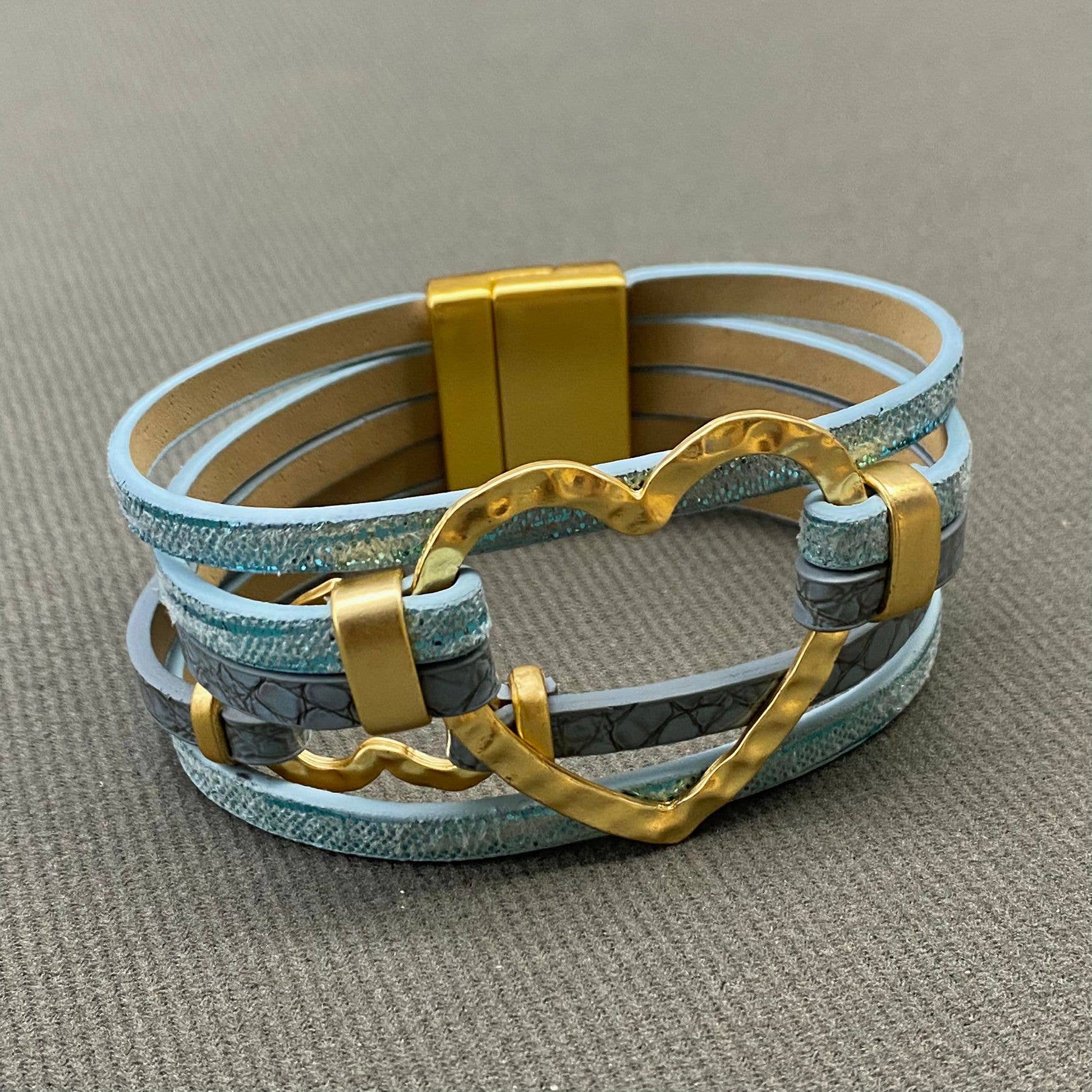 Double Heart Multi-layer Leather Magnetic Bracelet - LB