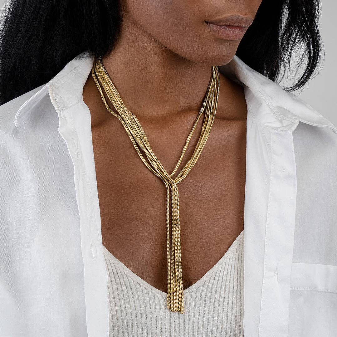 Multi Strand Textured Chain Necklace gold