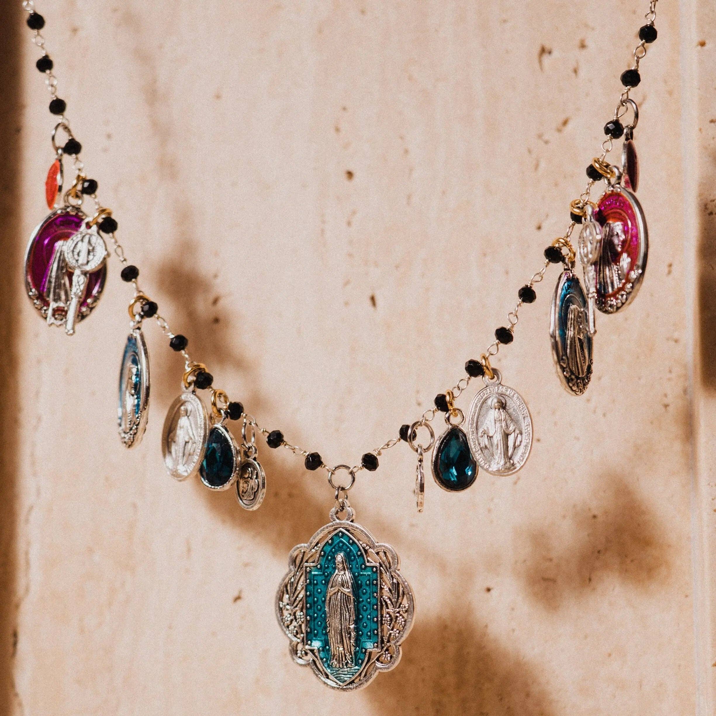 Virgin of Lourdes Necklace, Catholic Jewelry, Miraculous Medals