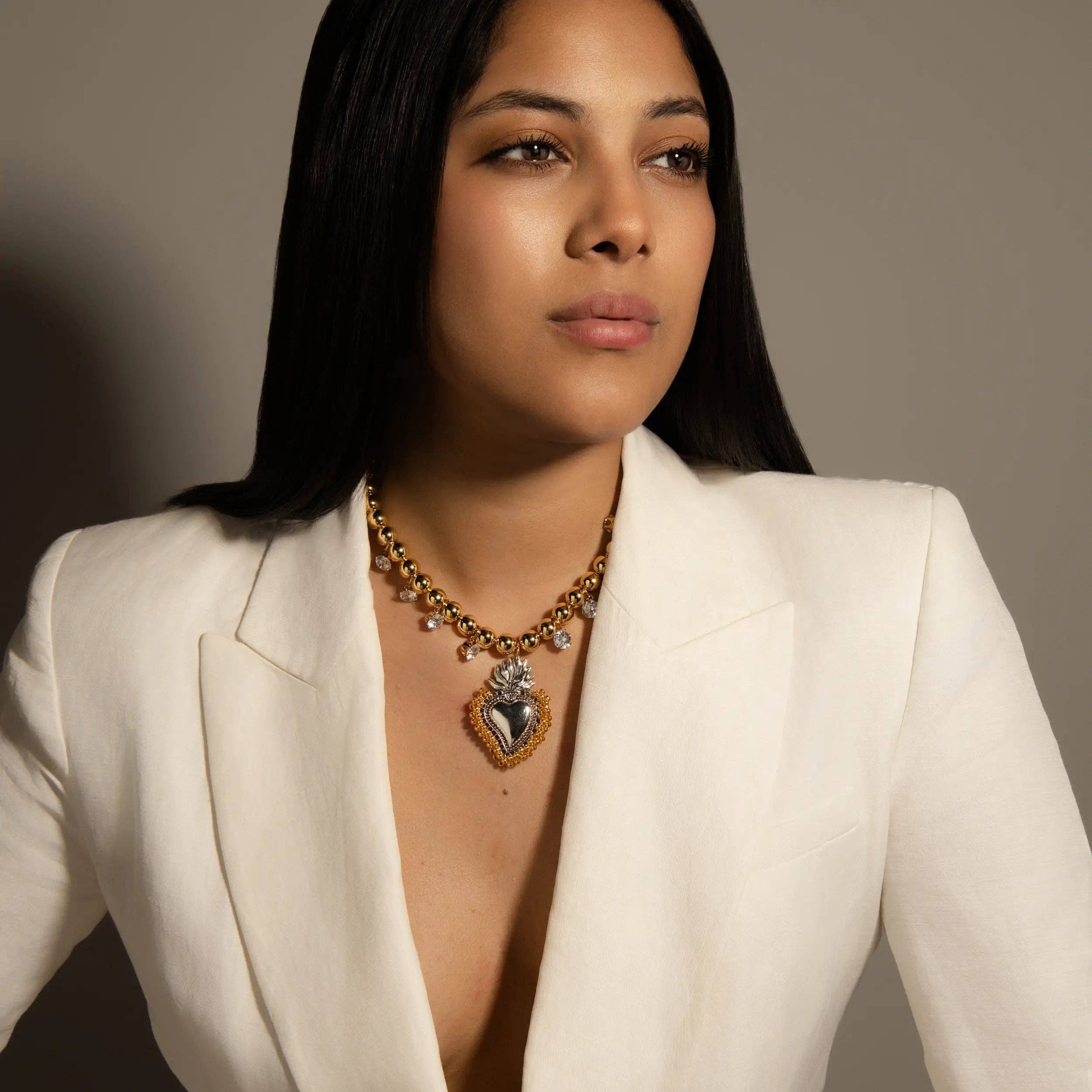 Elegant Golden Heart Ex-voto Necklace