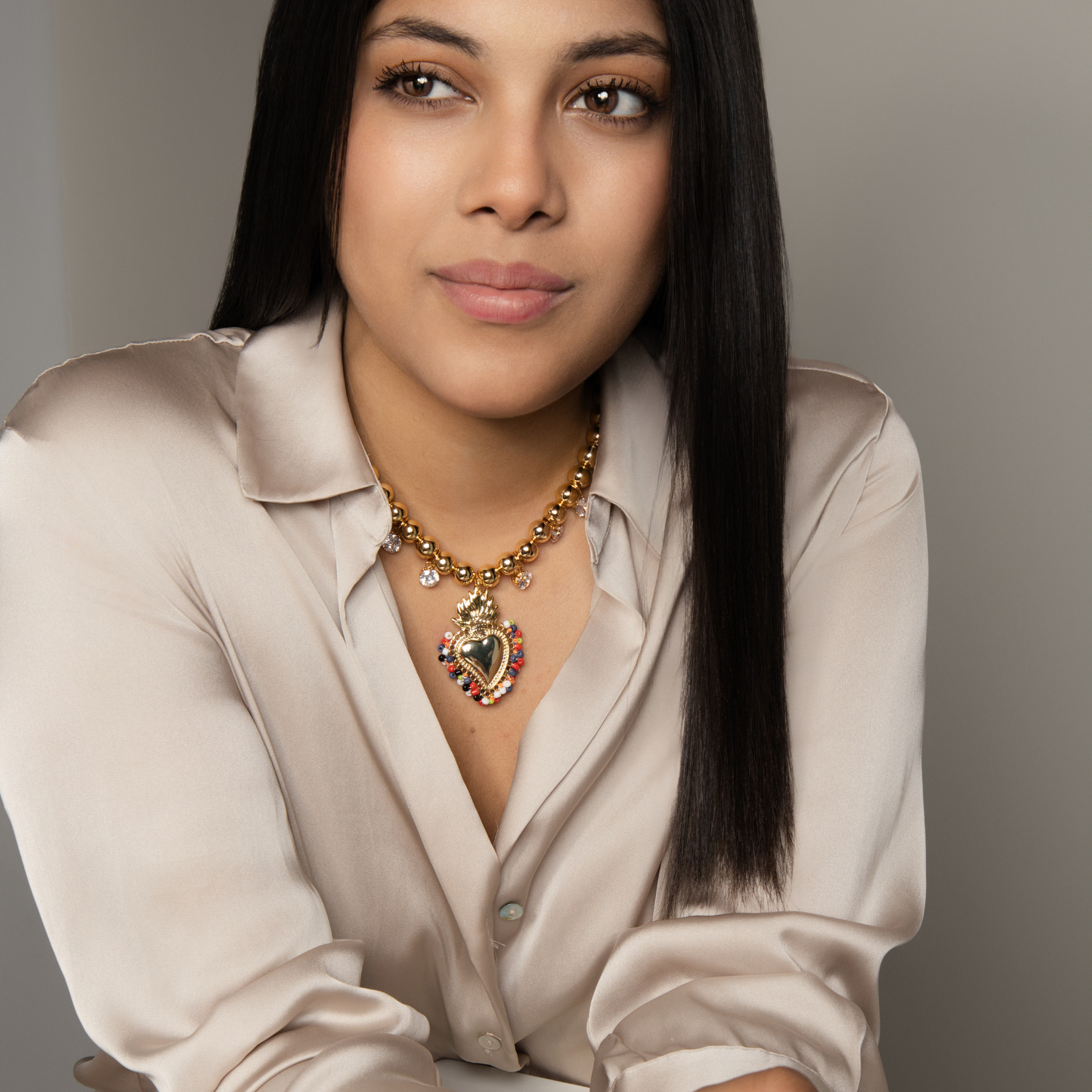 Elegant Golden Heart Ex-voto Necklace