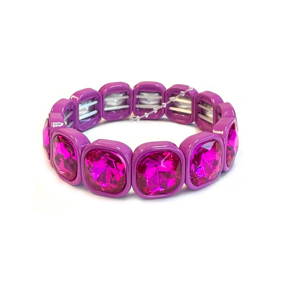 High Quality Crystal Glass Color Framed Stretch Bracelet