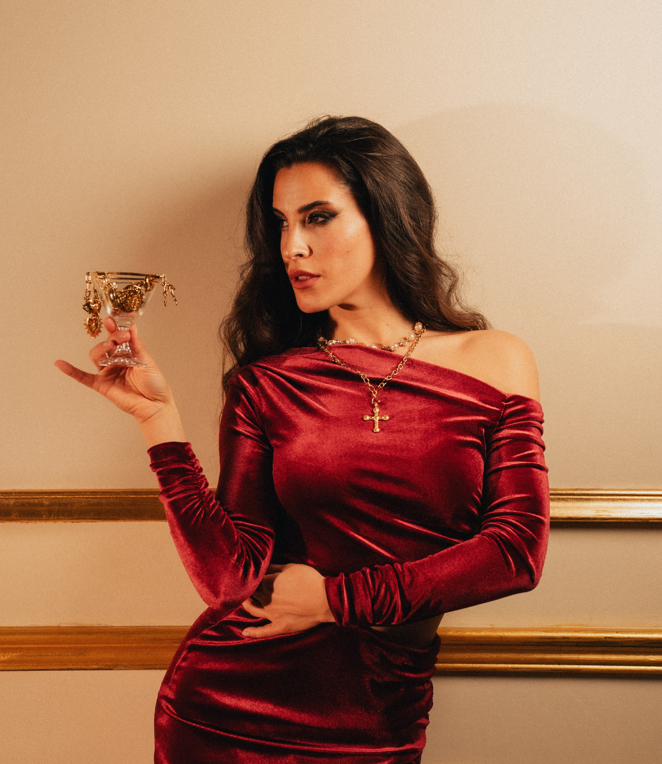 Byzantine Cross Necklace – Gold-Plated Stainless Steel with Multicolored Crystals