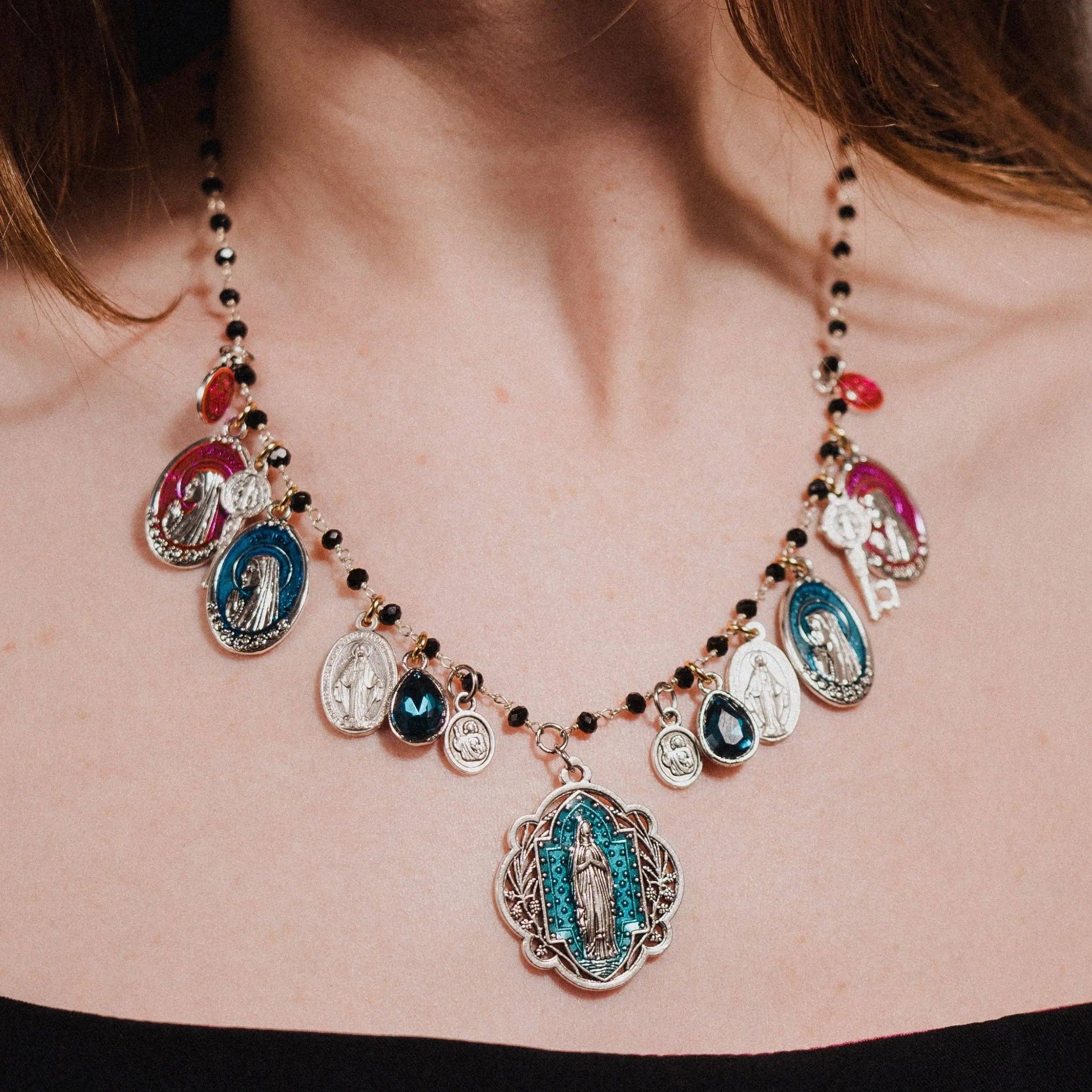 Virgin of Lourdes Necklace, Catholic Jewelry, Miraculous Medals